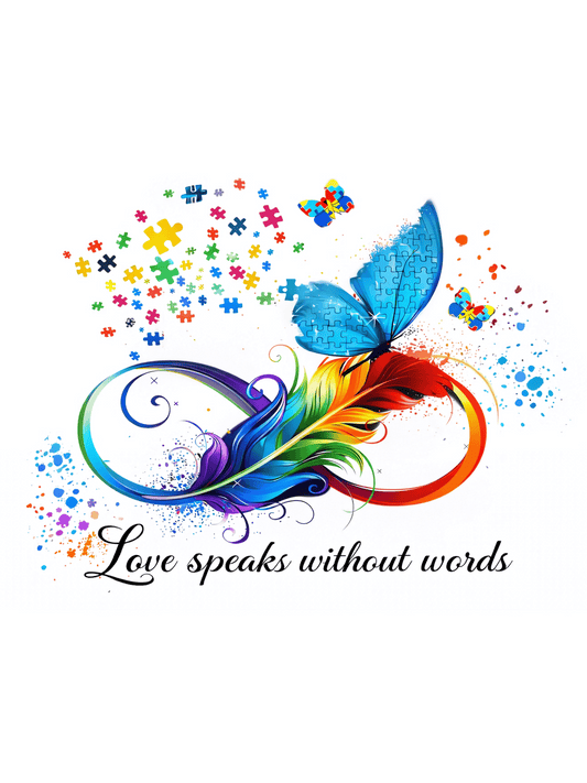 Autism Awareness Metal Sign – Love Speaks Without Words Butterfly Design