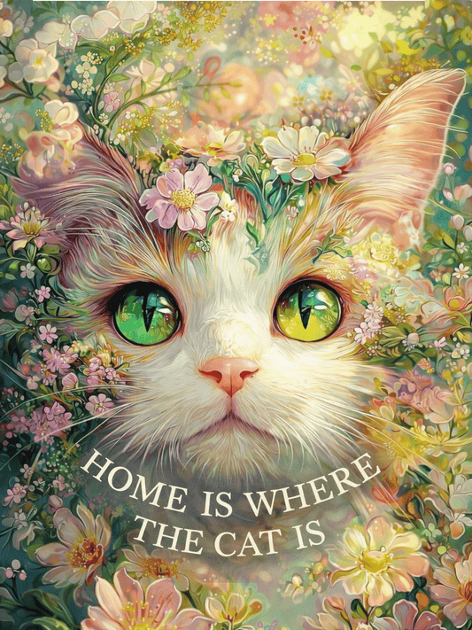 Cat Lover Sign – Home Is Where The Cat Is | Cute Floral Cat Wall Art