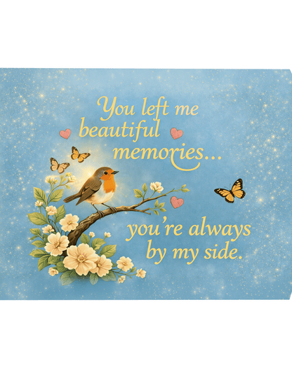 You Left Me Beautiful Memories Metal Sign – Robin Memorial Wall Art – Sympathy Remembrance Decor – 200x150mm