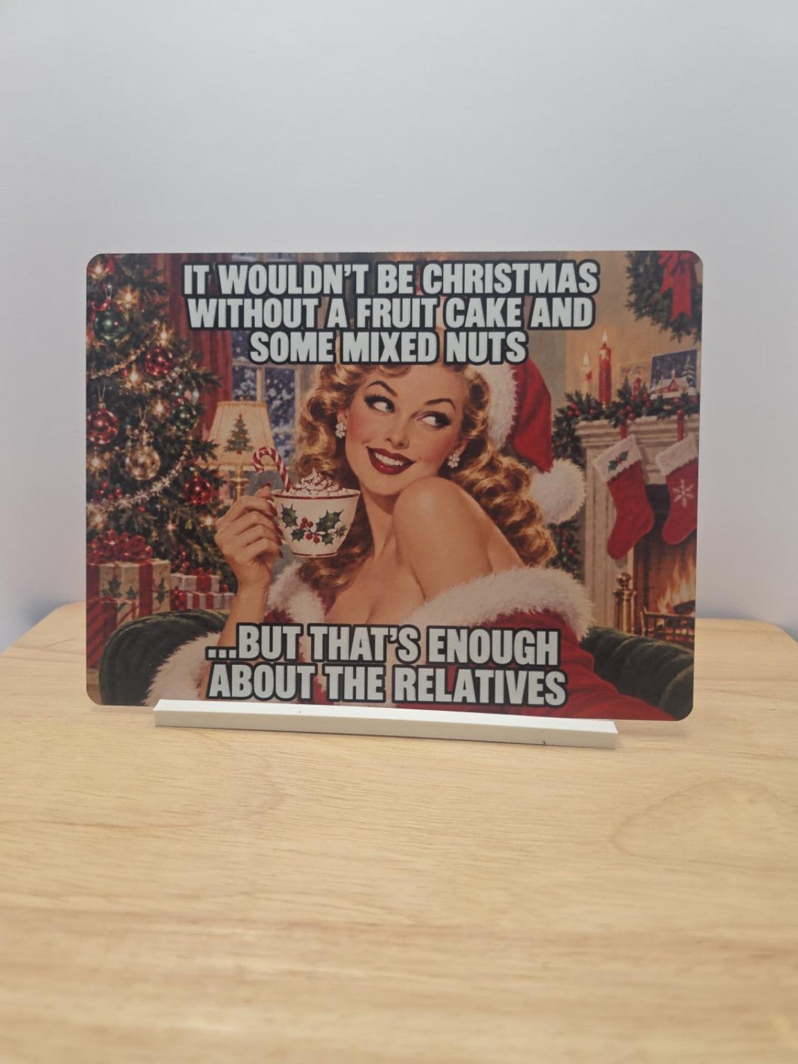 Christmas Fruit Cake & Mixed Nuts Sign with included white stand