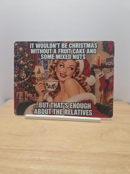 Christmas Fruit Cake & Mixed Nuts Sign with included white stand