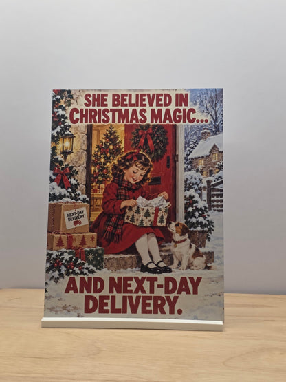 Christmas Magic Next-Day Delivery Sign with included white stand