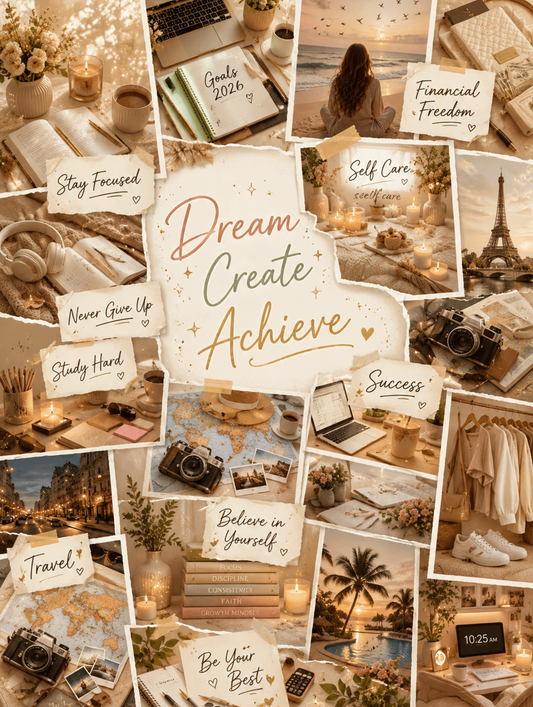 Dream Create Achieve Vision Board Metal Sign – Motivational Aesthetic Décor