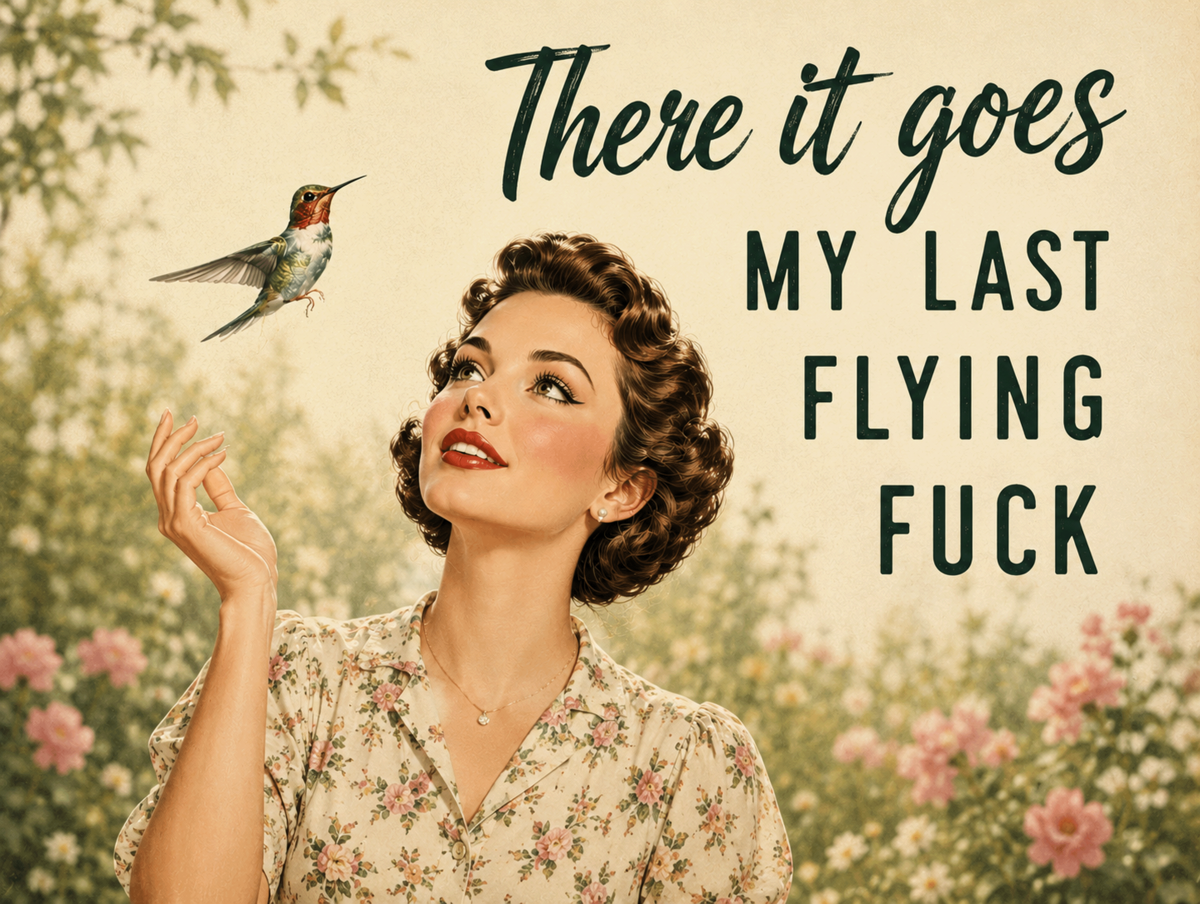 There It Goes My Last Flying Fuck Metal Sign | Funny Retro Pin Up Wall Art | 200x150mm