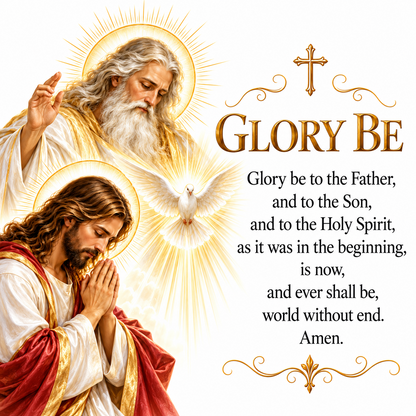 Glory Be prayer coaster artwork depicting the Holy Trinity