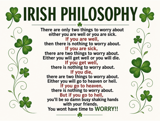 Irish Philosophy Metal Sign | Funny Irish Humour Wall Art | 200x150mm