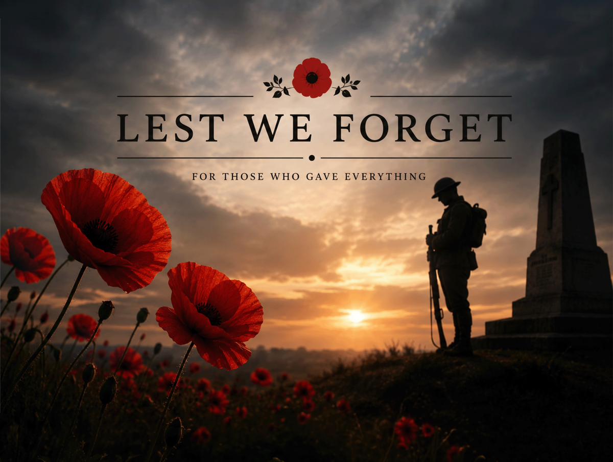 Lest We Forget Memorial Poppy Metal Sign | Remembrance Day Wall Art | 200x150mm