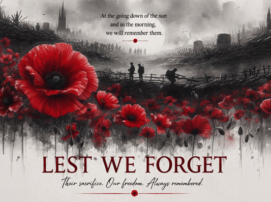 Lest We Forget Memorial Metal Sign | Poppy Remembrance Day Wall Art | 200x150mm