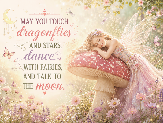 Fairy Dragonflies & Stars Metal Sign – Fantasy Quote Plaque with Stand