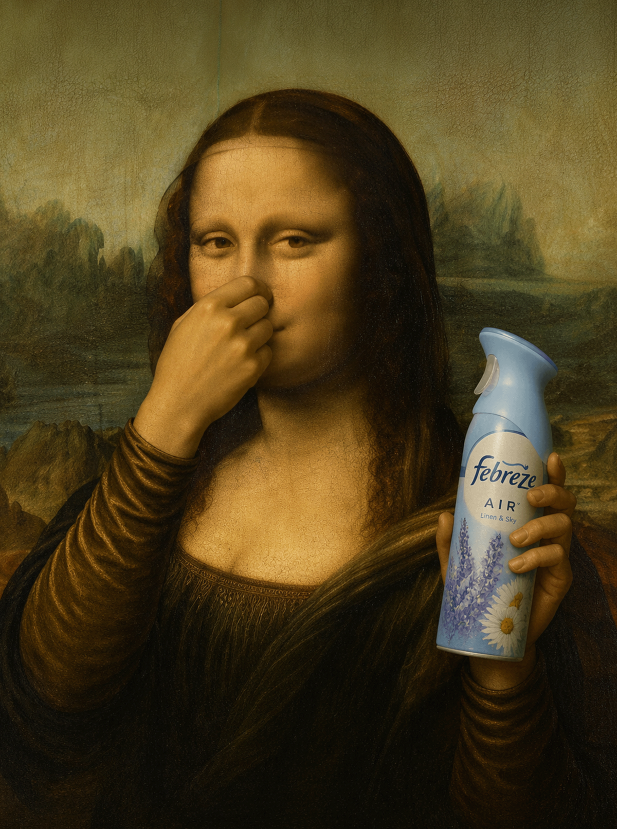 Funny Mona Lisa Air Freshener Metal Sign | Parody Bathroom Wall Art | 200x150mm
