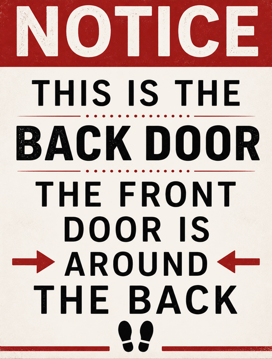 Funny Back Door Metal Sign – Front Door Around The Back Plaque