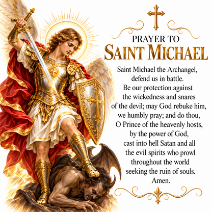 Prayer to Saint Michael coaster artwork with the archangel