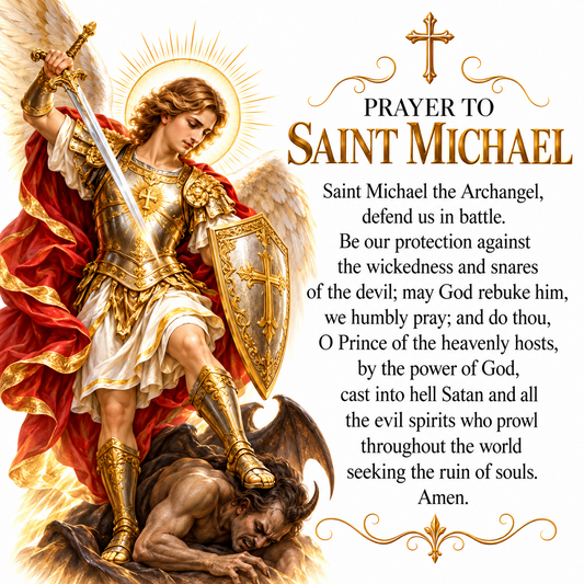 Prayer to Saint Michael coaster artwork with the archangel