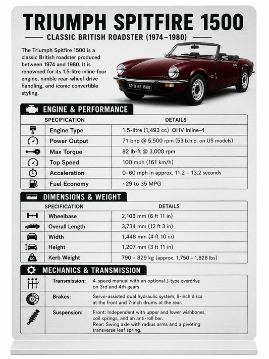 Triumph Spitfire 1500 Classic British Roadster Information Sign