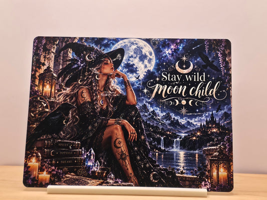 Stay Wild Moon Child Witch Metal Sign with included white stand