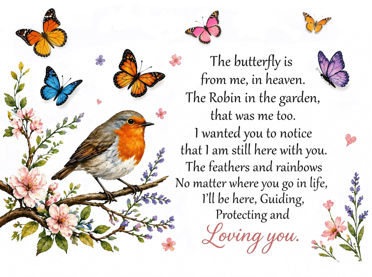 Robin Memorial Butterfly Metal Sign with Stand – Sympathy Robin Quote Gift