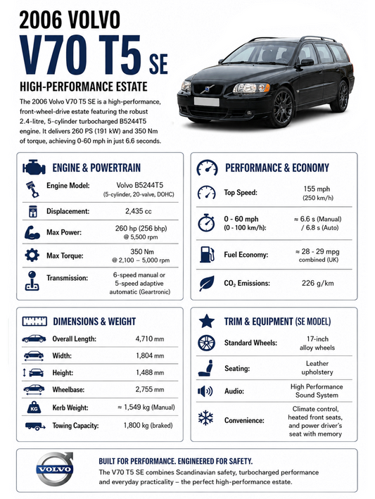 2006 Volvo V70 T5 SE Show Information Board