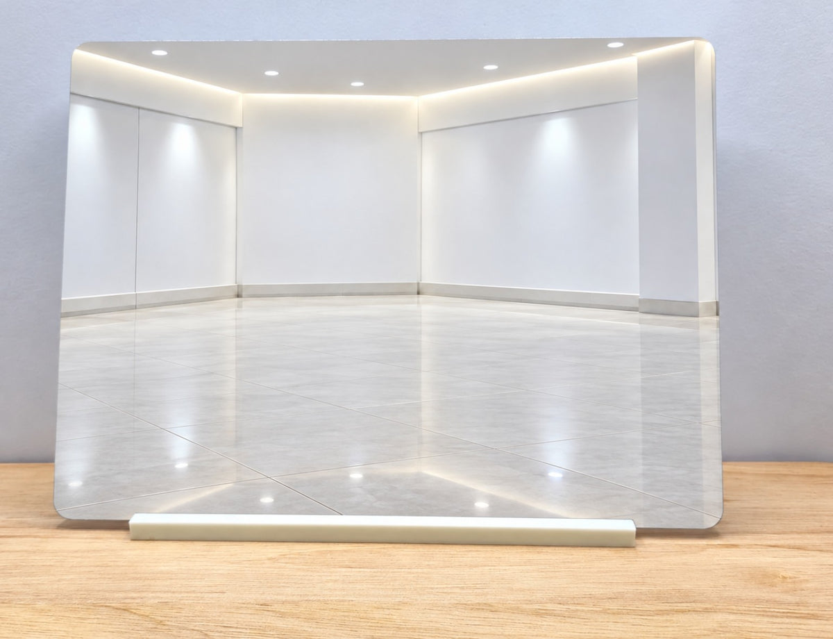 Empty white showroom template on a landscape metal sign with a white stand