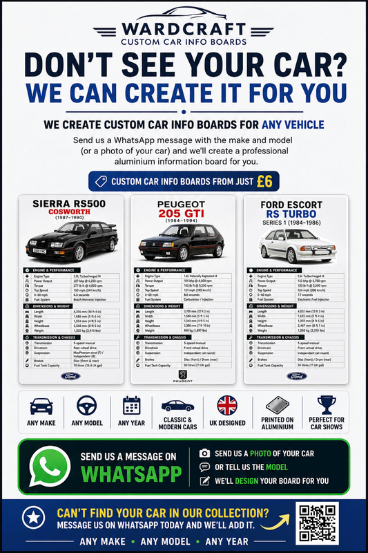 Custom Car Information Boards | Any Make & Model | WardCraft UK
