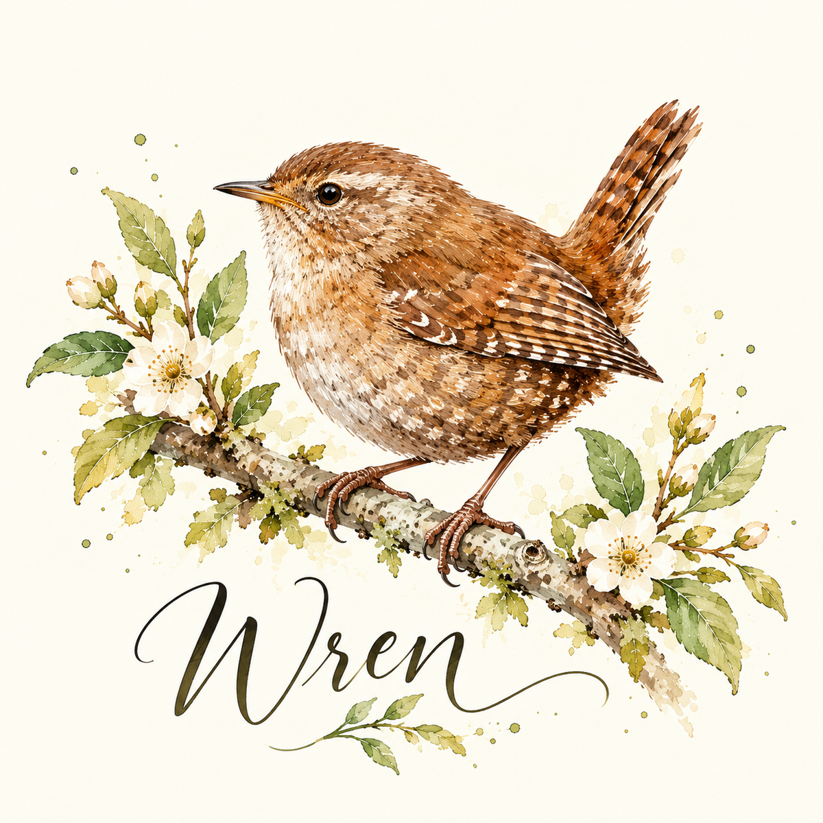 Wren coaster design on a blossom branch